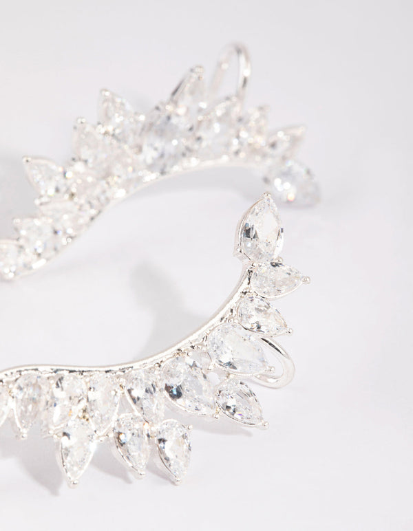 Silver Cubic Zirconia Statement Pear Cuff Earrings