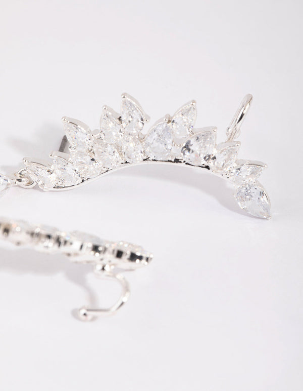 Silver Cubic Zirconia Statement Pear Cuff Earrings