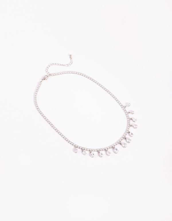 Rhodium Cubic Zirconia Droplets Necklace