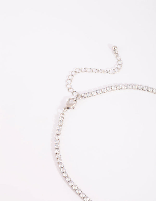 Rhodium Cubic Zirconia Droplets Necklace