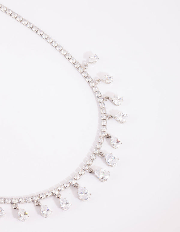 Rhodium Cubic Zirconia Droplets Necklace