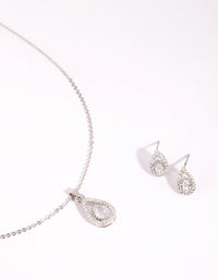 Silver Cubic Zirconia Teardrop Necklace and Earrings Set - link has visual effect only