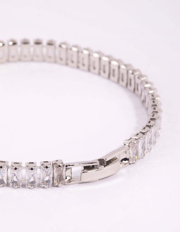 Rhodium Cubic Zirconia Baguette Tennis Bracelet