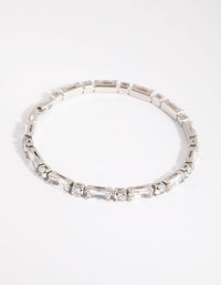Rhodium Cubic Zirconia Round and Rectangular Tennis Bracelet - link has visual effect only