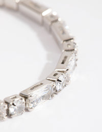 Rhodium Cubic Zirconia Round and Rectangular Tennis Bracelet - link has visual effect only
