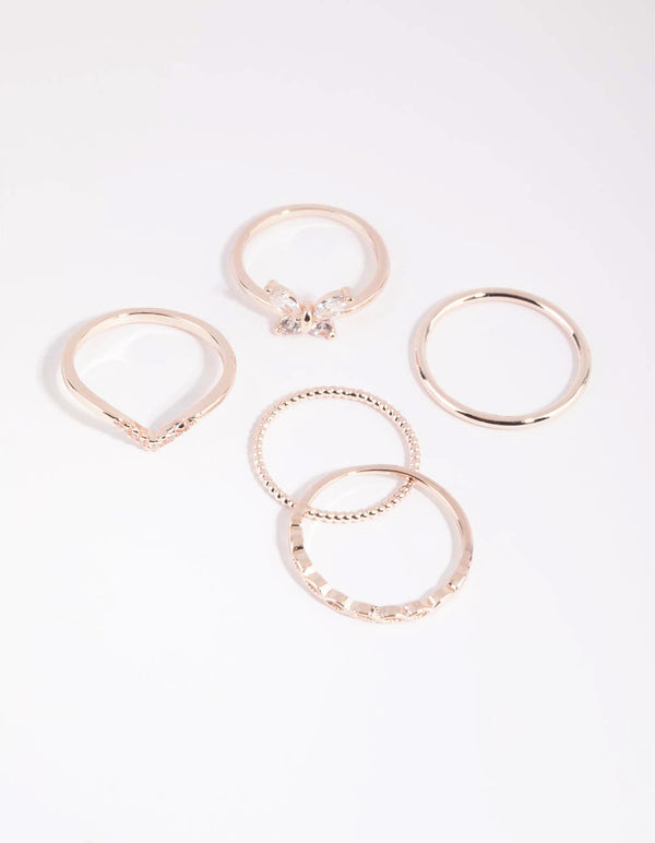 Rose Gold Cubic Zirconia Butterfly Ring Pack