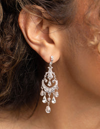 Silver Diamante Facet Bead and Diamante Drop Earrings - link has visual effect only