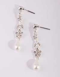 Silver Floral Pearl Drop Earrings - link has visual effect only
