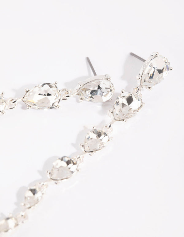 Silver Descending Diamante Drop Earrings