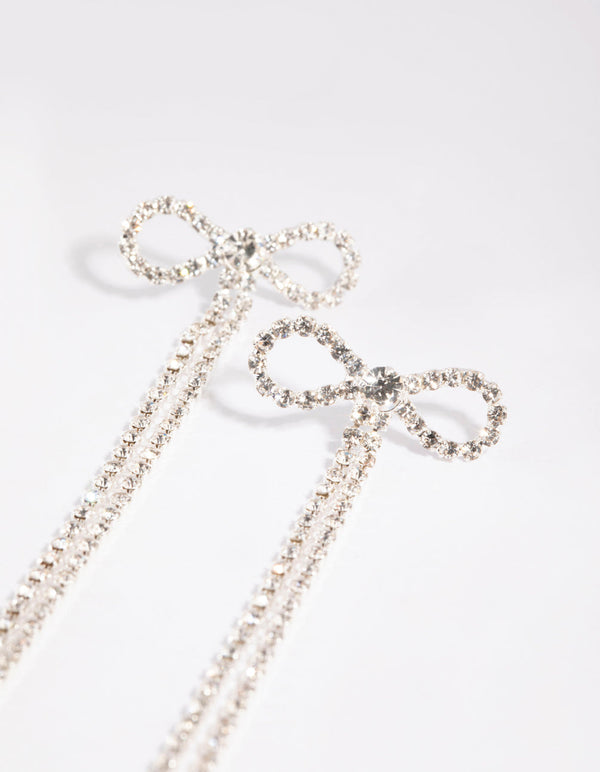 Silver Bow Cup Chain Drop Earrings