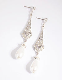 Antique Silver Diamante and Pearl Drop Earrings - link has visual effect only