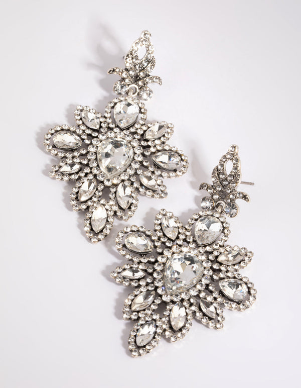 Silver Statement Diamante Drop Earrings