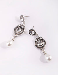 Silver Diamante and Pearl Drop Earrings - link has visual effect only
