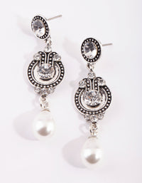 Silver Diamante and Pearl Drop Earrings - link has visual effect only