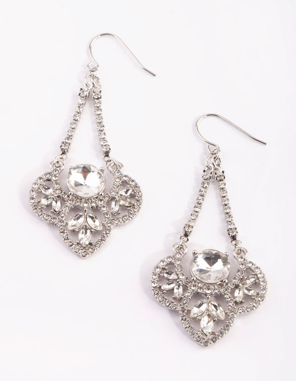Rhodium Vintage Stone Drop Earrings