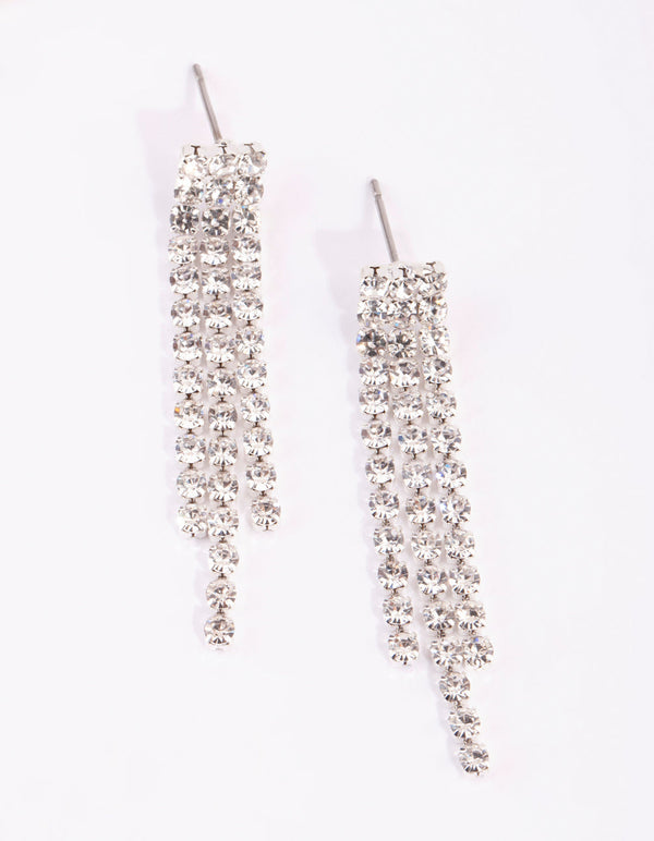Set van zilveren diamanten kwastjesketting en oorbellen