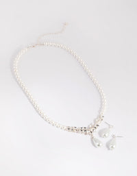 Silver Teardrop Pearl Necklace and Earrings Set - link has visual effect only