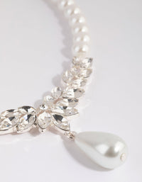 Silver Teardrop Pearl Necklace and Earrings Set - link has visual effect only