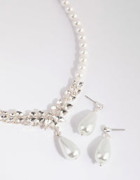 Silver Teardrop Pearl Necklace and Earrings Set - link has visual effect only