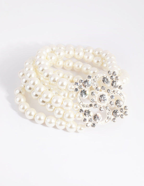 Silver Layered Statement Pearl Bracelet