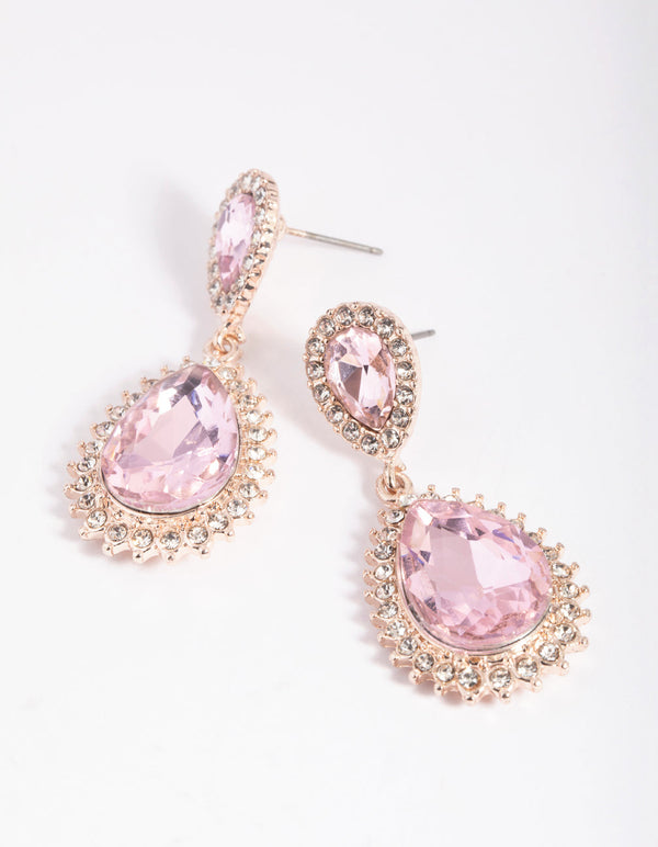 Rose Gold Teardrop Diamante Drop Earrings