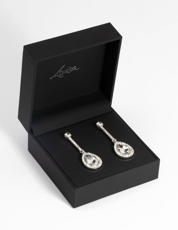 Silver Teardrop Diamante Drop Earrings