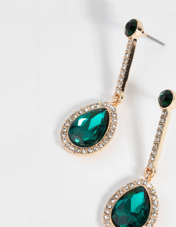 Gold Teardrop Diamante Drop Earrings
