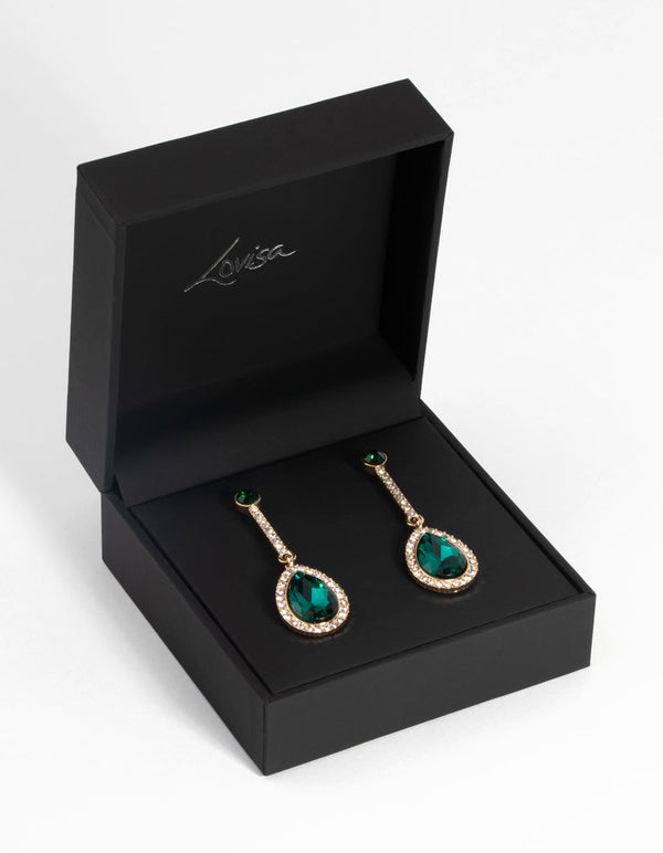 Gold Teardrop Diamante Drop Earrings
