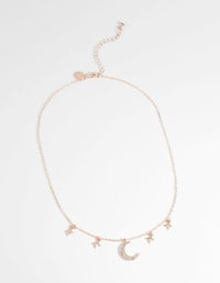 Rose Gold Star and Moon Diamante Necklace - link has visual effect only