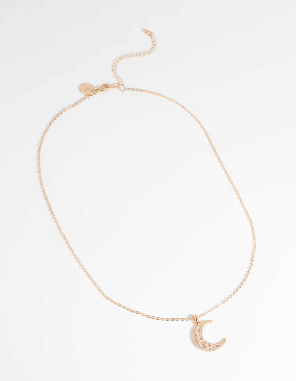 Gold Cubic Zirconia Crescent Necklace