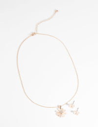 Rose Gold Daisy Necklace and Earring Set - link has visual effect only