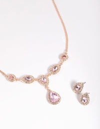 Rose Gold Diamante Necklace and Earring Set - link has visual effect only