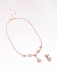 Rose Gold Diamante Necklace and Earring Set - link has visual effect only