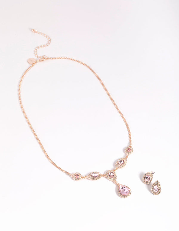 Rose Gold Diamante Necklace and Earring Set