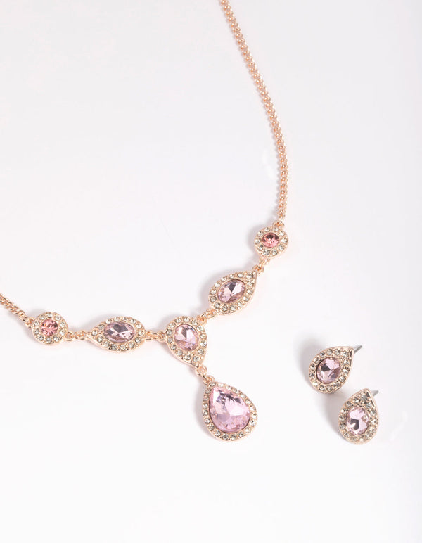 Rose Gold Diamante Necklace and Earring Set