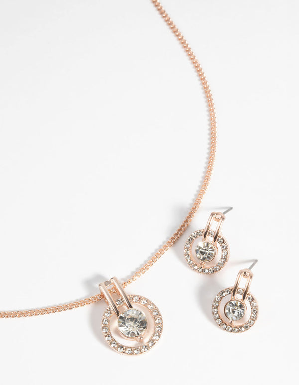Rose Gold Diamante Necklace and Earring Set