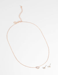 Rose Gold Diamante Pendant Necklace and Earring Set - link has visual effect only