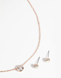 Rose Gold Diamante Pendant Necklace and Earring Set - link has visual effect only