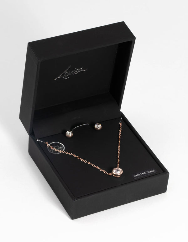 Rose Gold Diamante Pendant Necklace and Earring Set