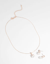 Rose Gold Classic Pearl Necklace and Earring Set - link has visual effect only