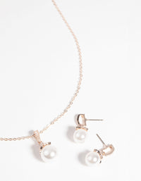 Rose Gold Classic Pearl Necklace and Earring Set - link has visual effect only