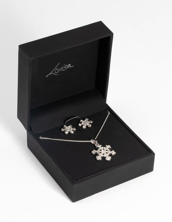 Silver Diamante Snowflake Necklace and Earring Set