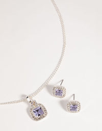 Silver Square-Cut Diamante Necklace and Earring Set - link has visual effect only
