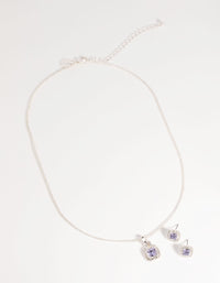 Silver Square-Cut Diamante Necklace and Earring Set - link has visual effect only