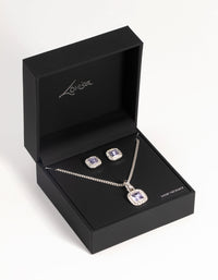 Silver Square-Cut Diamante Necklace and Earring Set - link has visual effect only