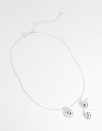 Silver Circular Diamante Necklace and Earring Set - link has visual effect only
