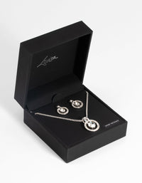 Silver Circular Diamante Necklace and Earring Set - link has visual effect only