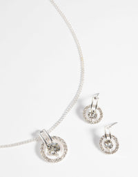 Silver Circular Diamante Necklace and Earring Set - link has visual effect only