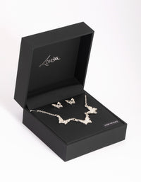 Silver Diamante and Butterfly Necklace and Earring Set - link has visual effect only