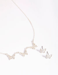 Silver Diamante and Butterfly Necklace and Earring Set - link has visual effect only